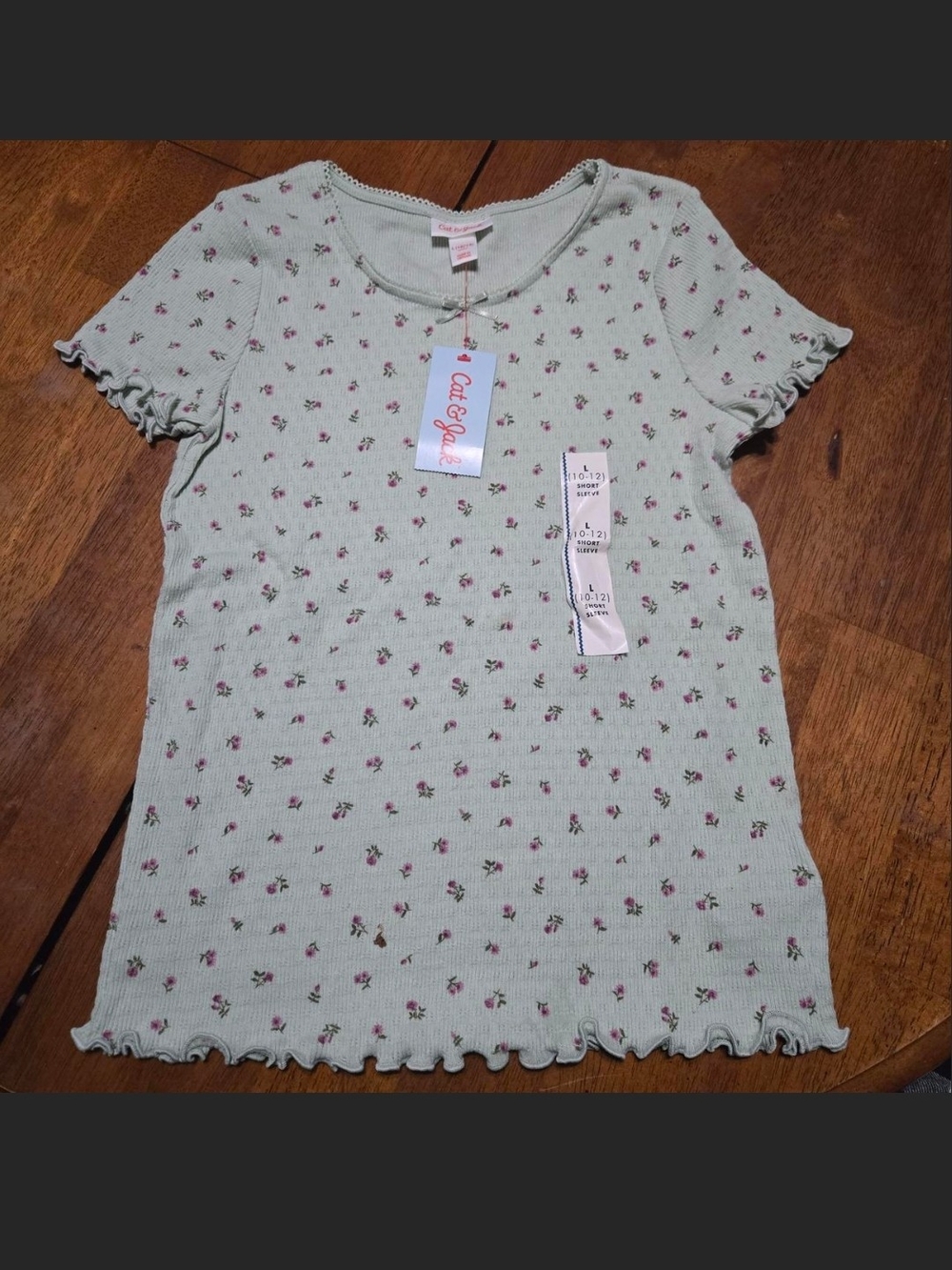 Cat & Jack Mint Green Floral Ribbed Short Sleeve Tee